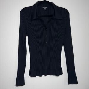 Women’s Athleta Sweet Bay Henley collared long sleeve black long sleeve shirt